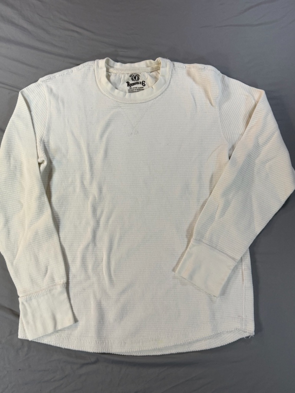 Roebuck & Co Men's White Thermal Waffle  Crew Neck Long Sleeve100%Cotton Shirt L